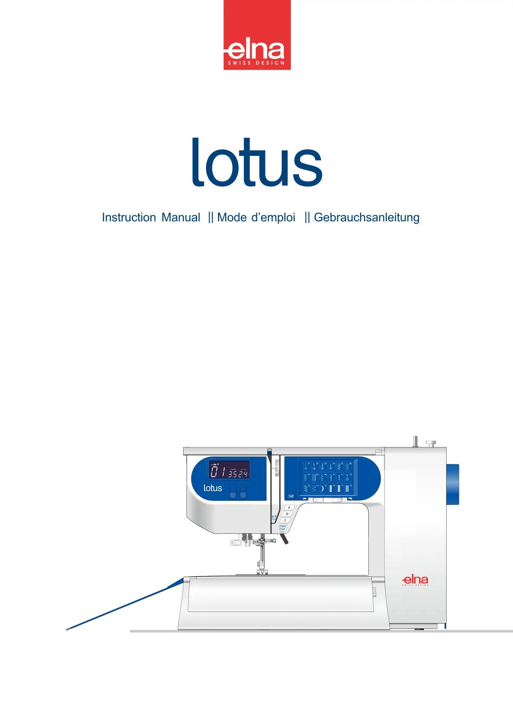 Bedienungsanleitung (Englisch/Französisch/Deutsch) für elna Lotus