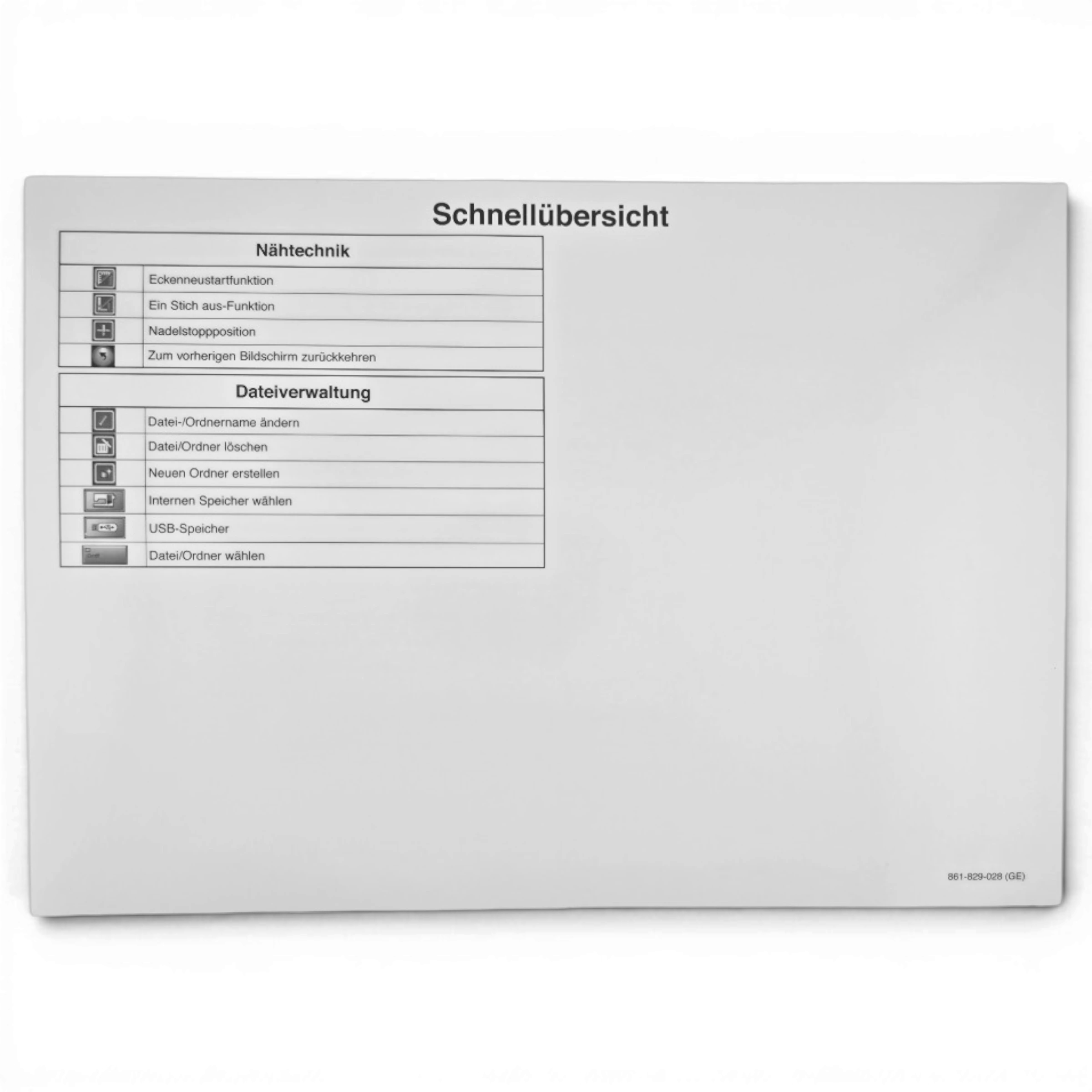 Symbolübersicht (Deutsch) (850/860)